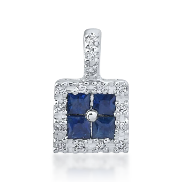 Pandantiv din aur alb cu safire square de 0.24ct si diamante de 0.06ct