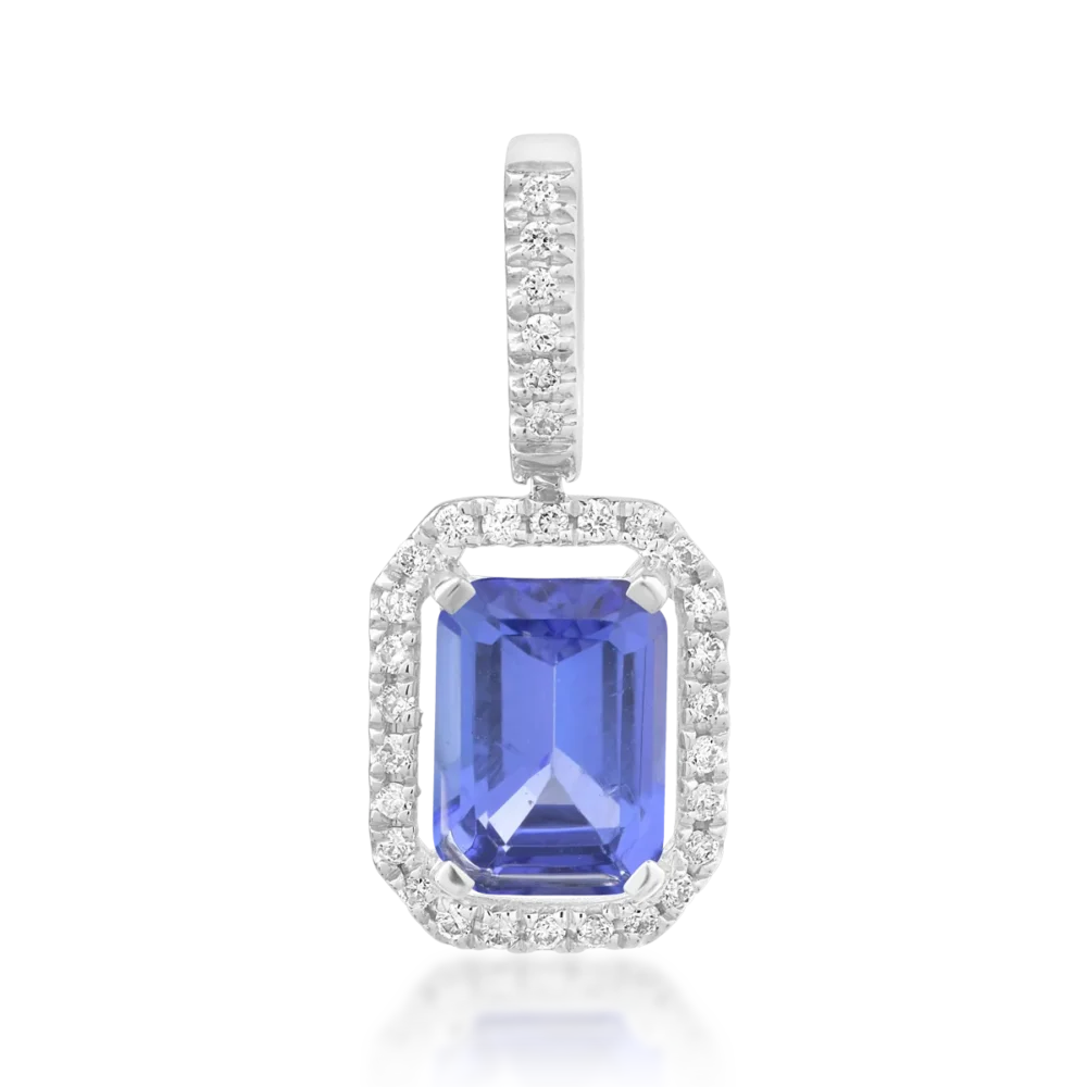 Pandantiv din aur alb cu tanzanit octogonal de 1.14ct si diamante de 0.095ct
