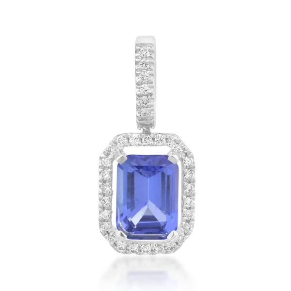 Pandantiv din aur alb cu tanzanit octogonal de 1.14ct si diamante de 0.095ct