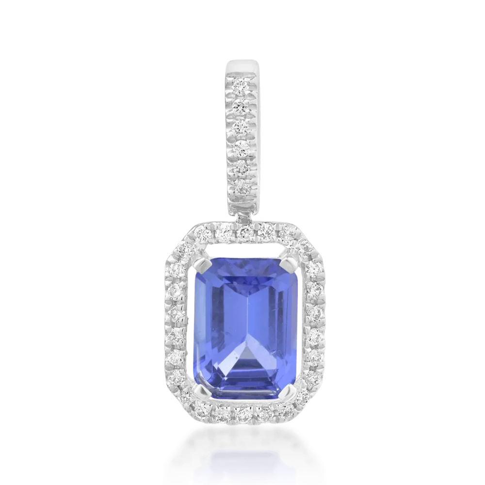 Pandantiv din aur alb cu tanzanit octogonal de 1.201ct si diamante de 0.095ct