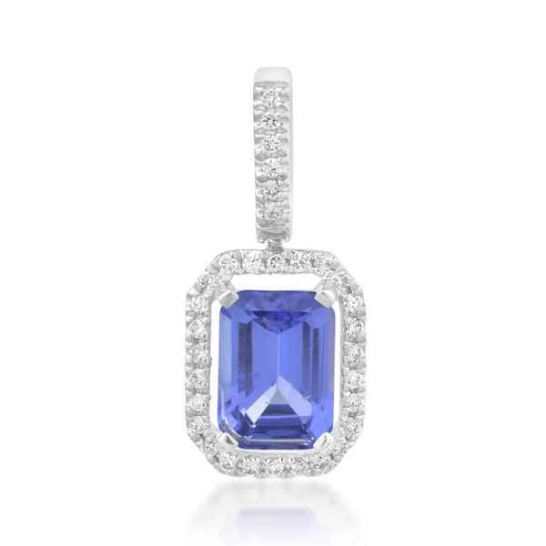 Pandantiv din aur alb cu tanzanit octogonal de 1.201ct si diamante de 0.095ct