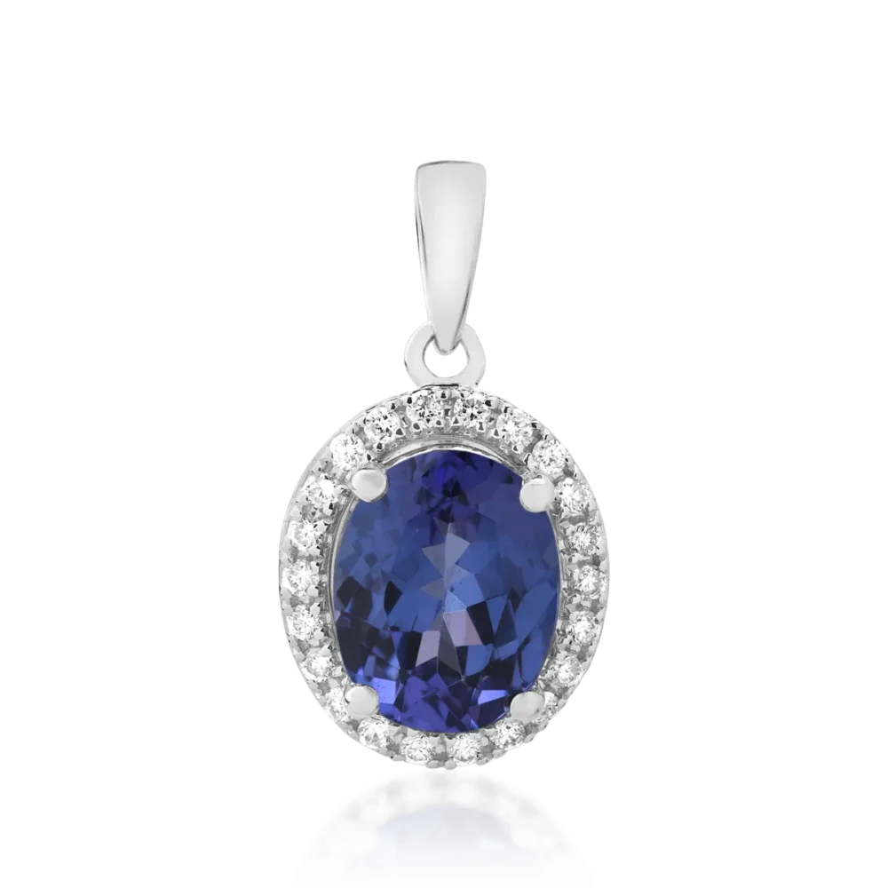 Pandantiv din aur alb cu tanzanit oval de 1.88ct si diamante de 0.15ct