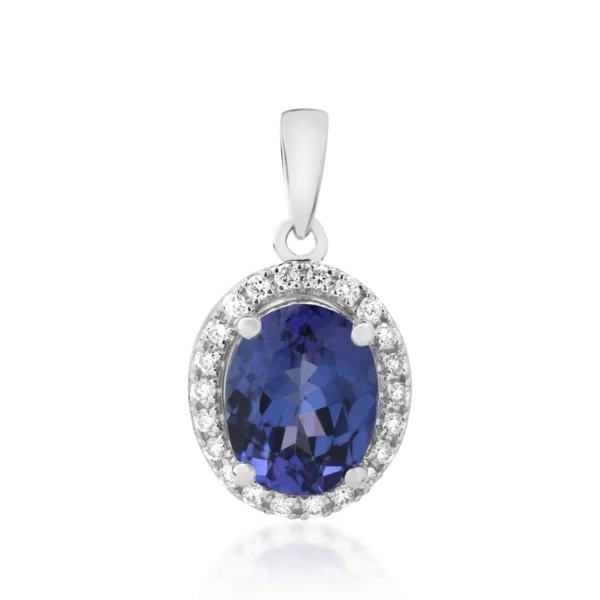 Pandantiv din aur alb cu tanzanit oval de 1.88ct si diamante de 0.15ct