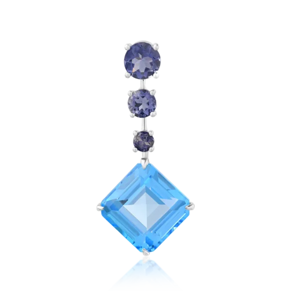 Pandantiv din aur alb cu topaz albastru octogonal de 5.7ct si iolite de 1ct