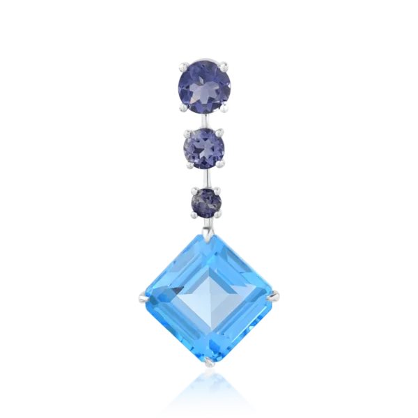 Pandantiv din aur alb cu topaz albastru octogonal de 7.4ct si iolite de 1ct