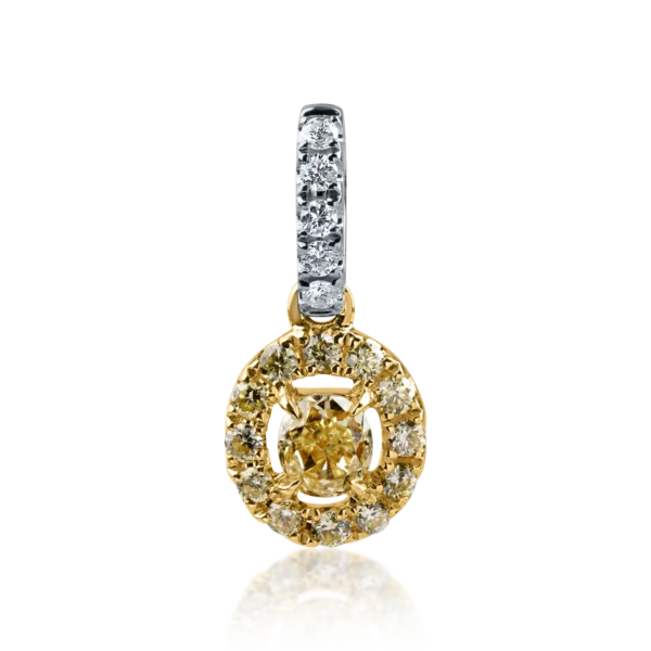 Pandantiv din aur alb-galben cu diamant fancy galben oval de 0.148ct si diamante galbene si incolore de 0.108ct