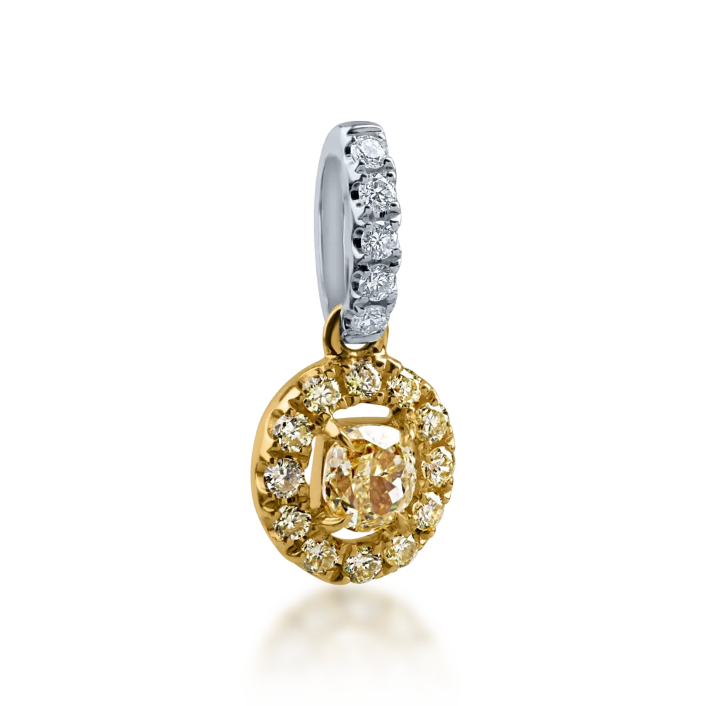 Pandantiv din aur alb-galben cu diamant fancy galben oval de 0.148ct si diamante galbene si incolore de 0.108ct - imagine 2