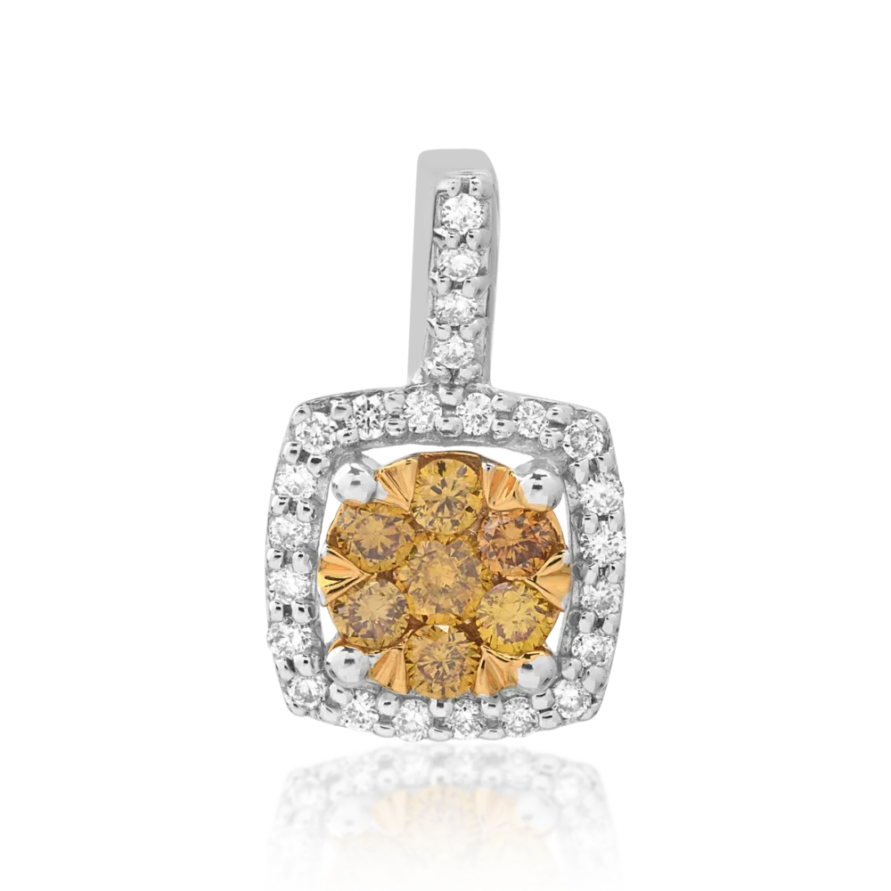 Pandantiv din aur alb-galben cu fancy diamonds de 0.161ct si diamante de 0.086ct