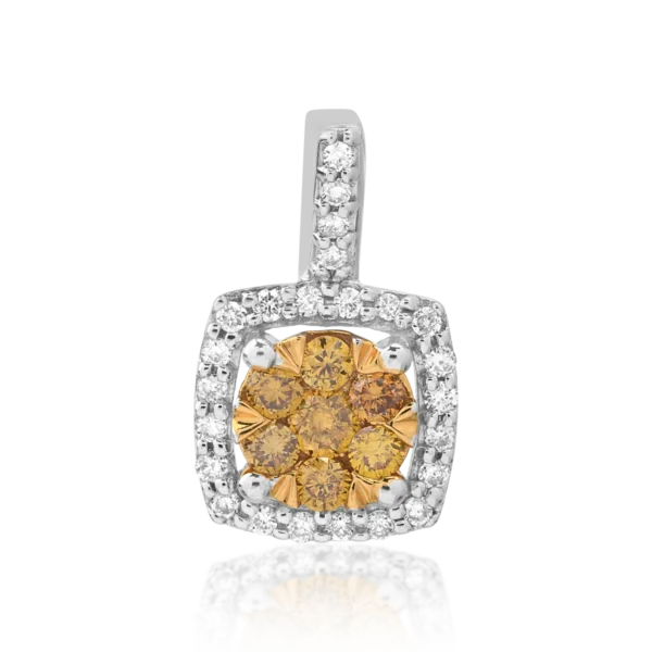 Pandantiv din aur alb-galben cu fancy diamonds de 0.161ct si diamante de 0.086ct