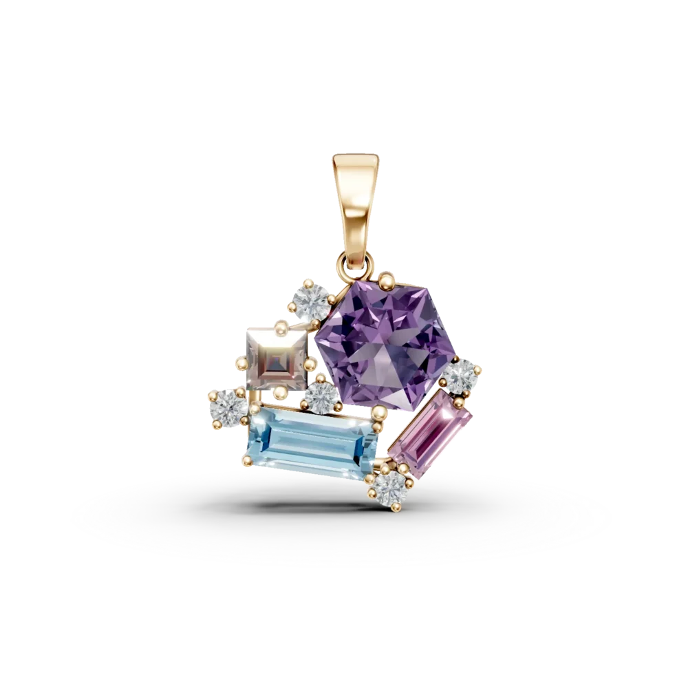 Pandantiv din aur galben cu pietre pretioase si semipretioase de 1.7ct