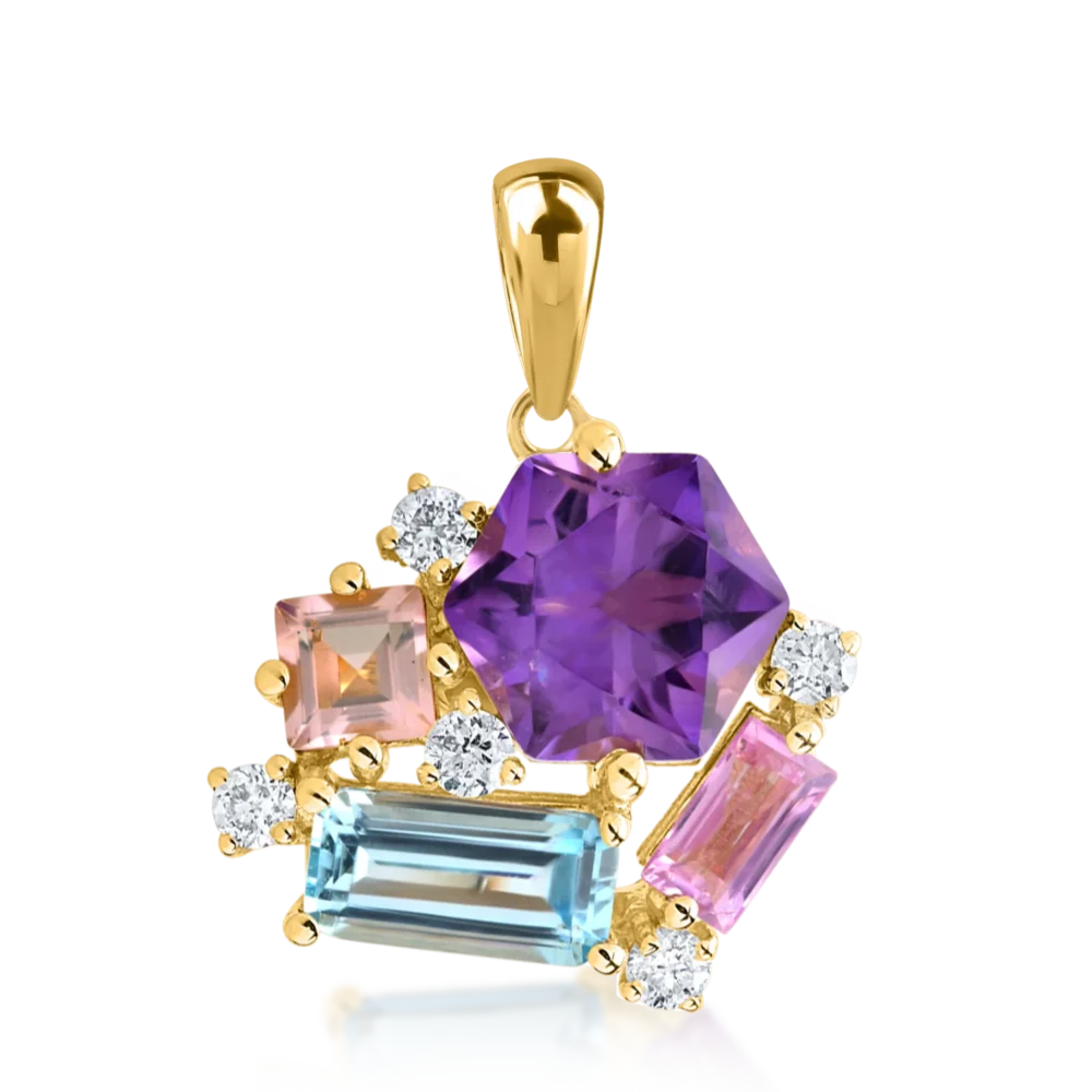 Pandantiv din aur galben cu pietre pretioase si semipretioase de 1.80ct