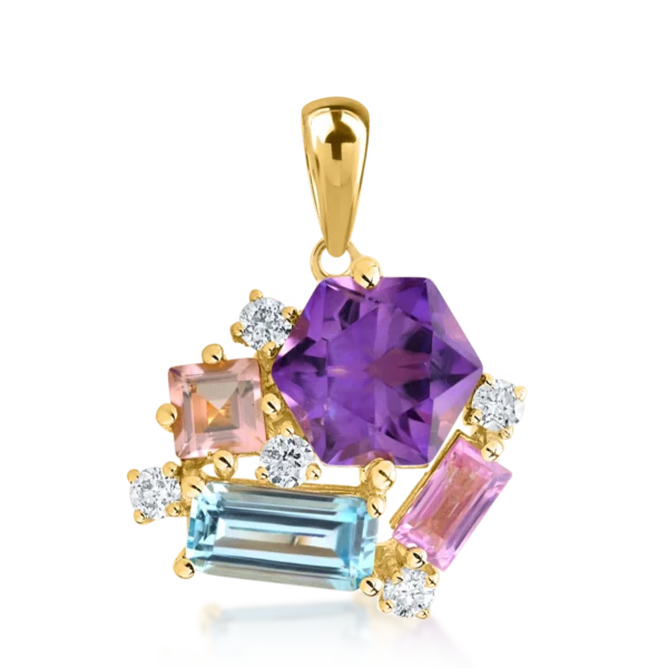 Pandantiv din aur galben cu pietre pretioase si semipretioase de 1.80ct