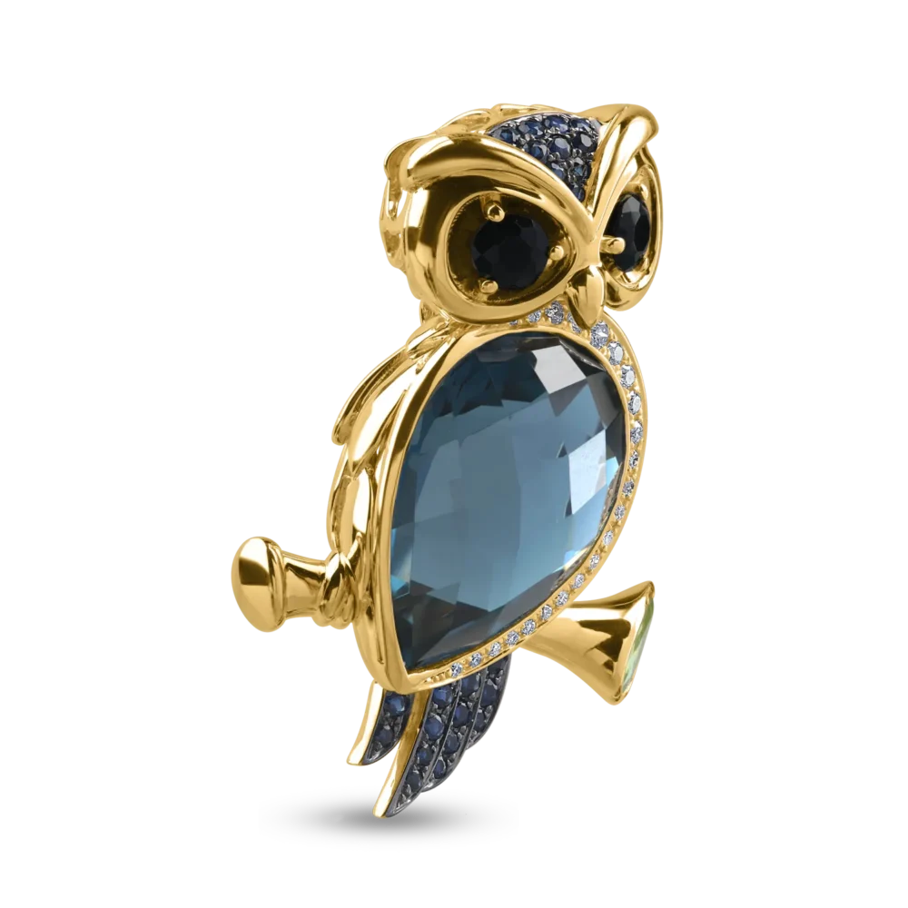 Pandantiv bufnita din aur galben cu pietre pretioase si semipretioase de 11.76ct - imagine 2