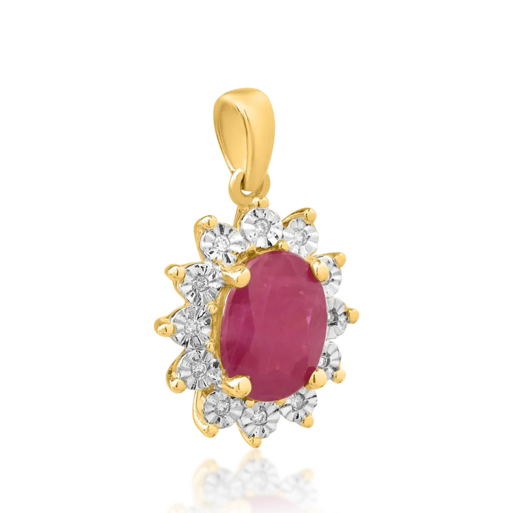 Pandantiv din aur galben cu rubin oval de 1.33ct si diamante de 0.03ct