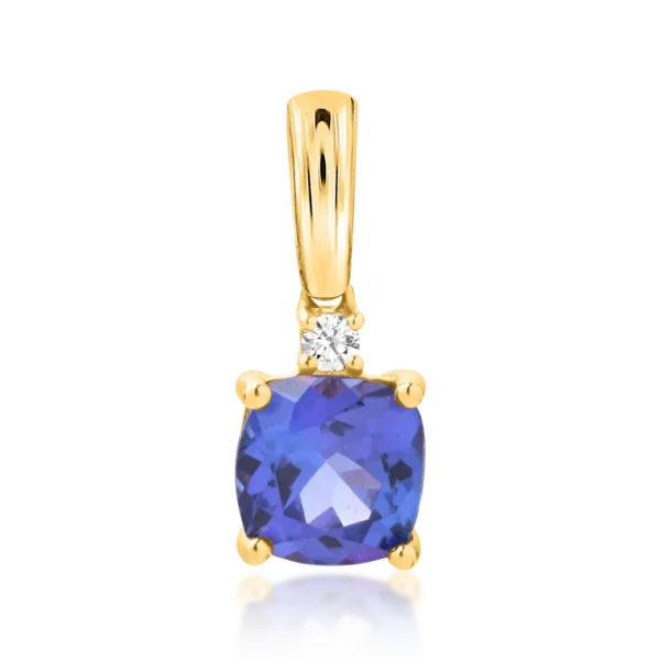 Pandantiv din aur galben cu tanzanit square de 1.99ct si diamant de 0.05ct