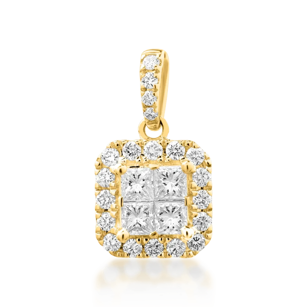 Pandantiv din aur galben cu diamante princess si rotunde de 0.42ct