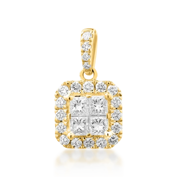 Pandantiv din aur galben cu diamante princess si rotunde de 0.42ct