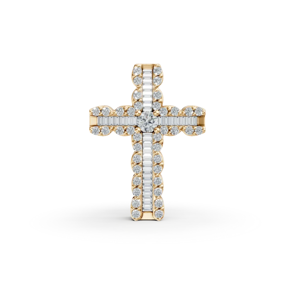 Pandantiv din aur galben cu diamante baguette si rotunde de 0.56ct