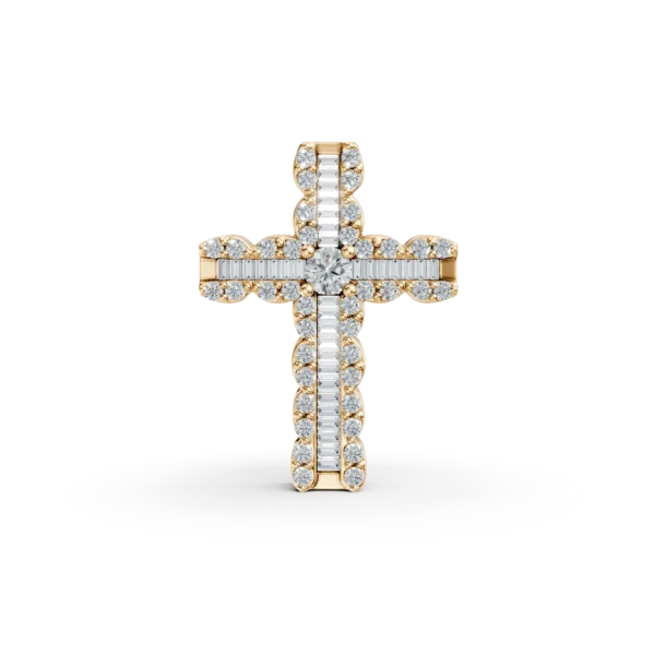 Pandantiv din aur galben cu diamante baguette si rotunde de 0.56ct