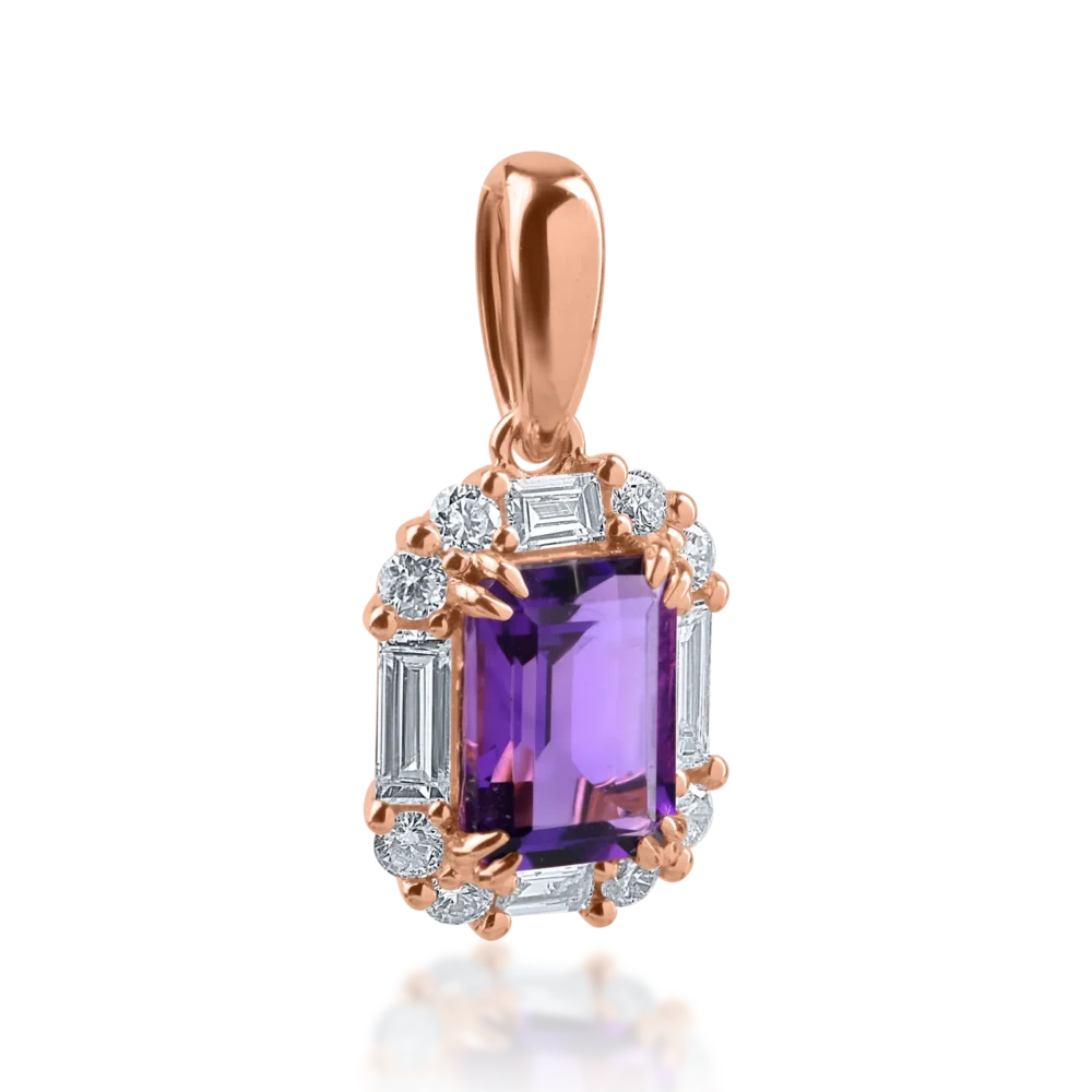 Pandantiv din aur roz cu ametist de 0.97ct si diamante baguette si rotunde de 0.34ct - imagine 2