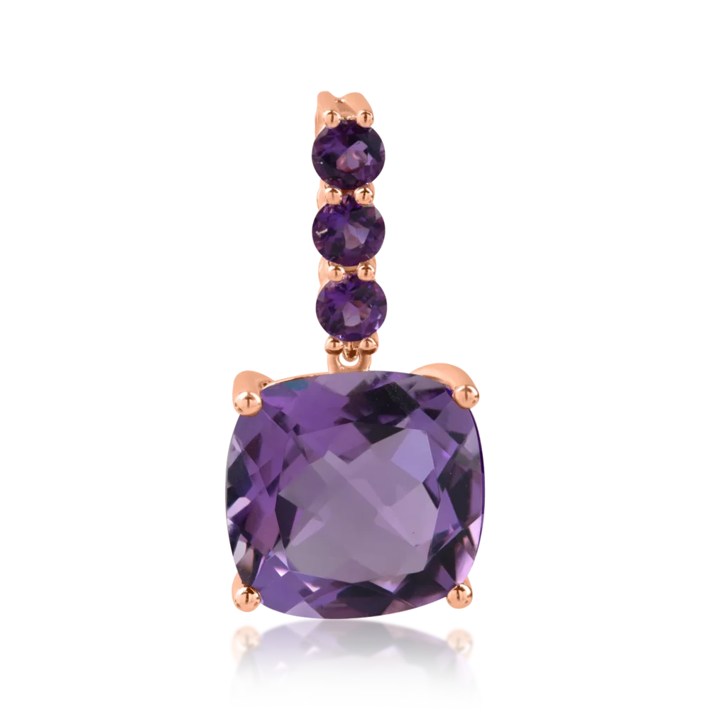 Pandantiv din aur roz cu ametiste cushion si rotunde de 5.2ct