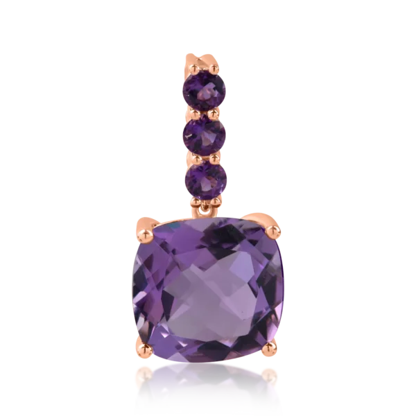 Pandantiv din aur roz cu ametiste cushion si rotunde de 5.2ct