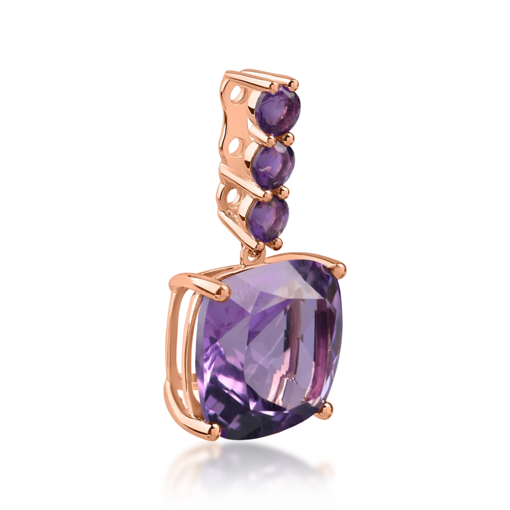 Pandantiv din aur roz cu ametiste cushion si rotunde de 5.2ct - imagine 2