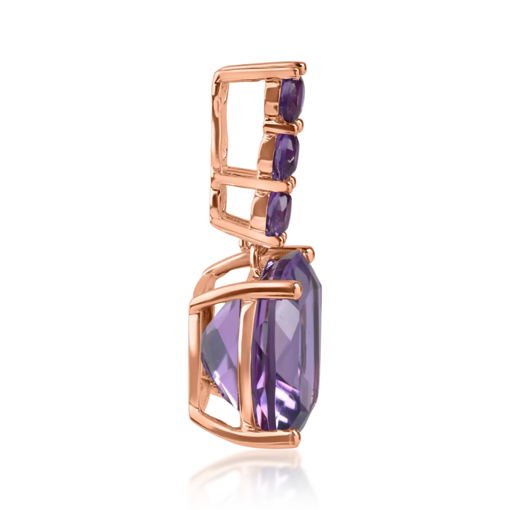 Pandantiv din aur roz cu ametiste cushion si rotunde de 5.2ct - imagine 3