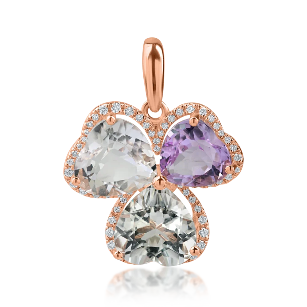 Pandantiv din aur roz cu ametiste heart de 6.2ct si diamante de 0.2ct