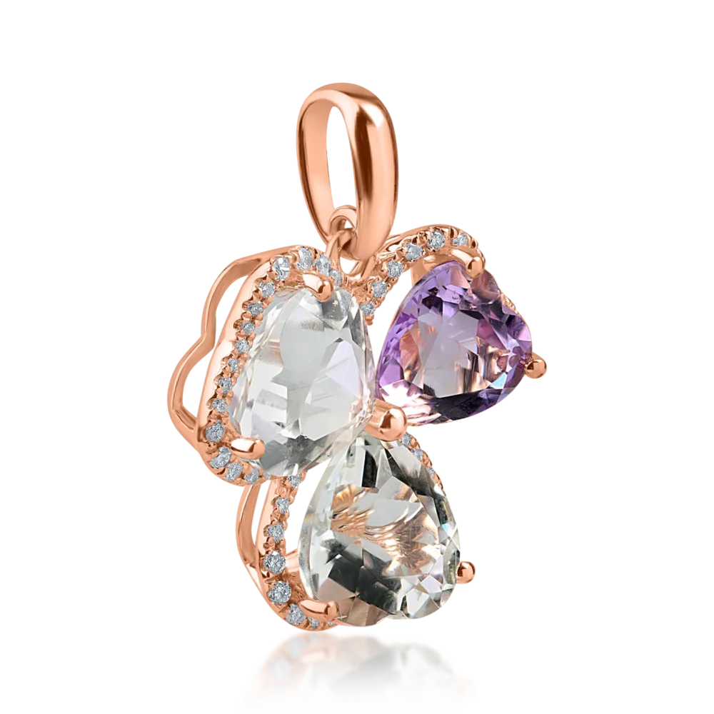 Pandantiv din aur roz cu ametiste heart de 6.2ct si diamante de 0.2ct - imagine 2