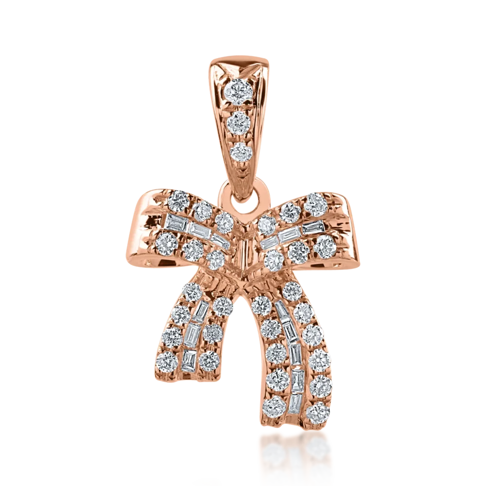 Pandantiv din aur roz cu diamante baguette si rotunde de 0.18ct