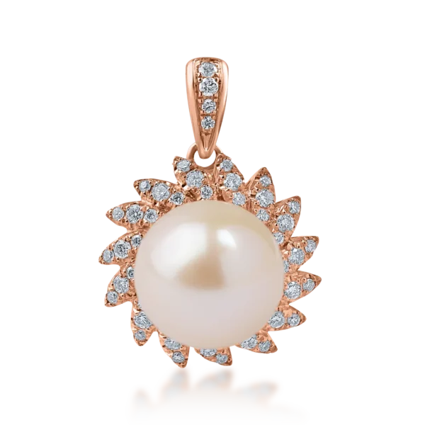 Pandantiv din aur roz cu perla de cultura de 6.38ct si diamante de 0.3ct