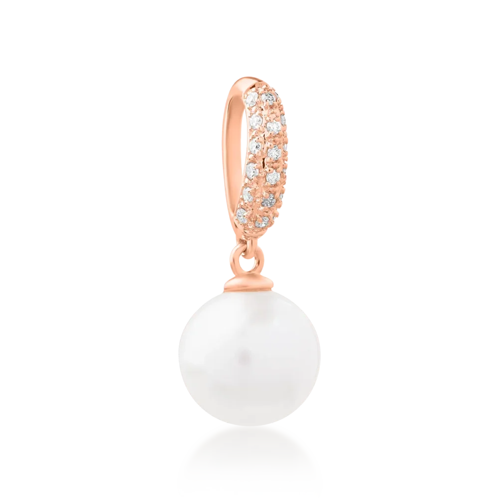 Pandantiv din aur roz cu perla de cultura de apa dulce de 3.98ct si diamante de 0.07ct - imagine 2