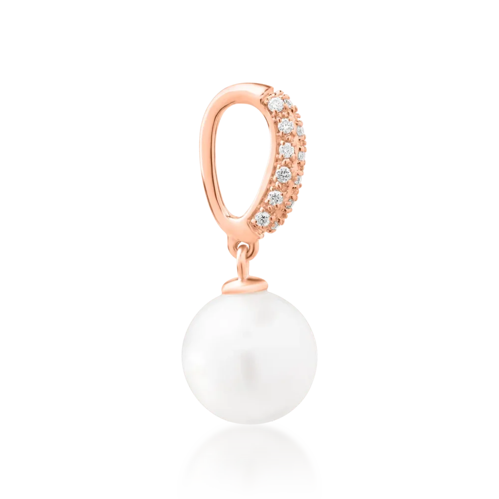 Pandantiv din aur roz cu perla de cultura de apa dulce de 3.98ct si diamante de 0.07ct - imagine 3