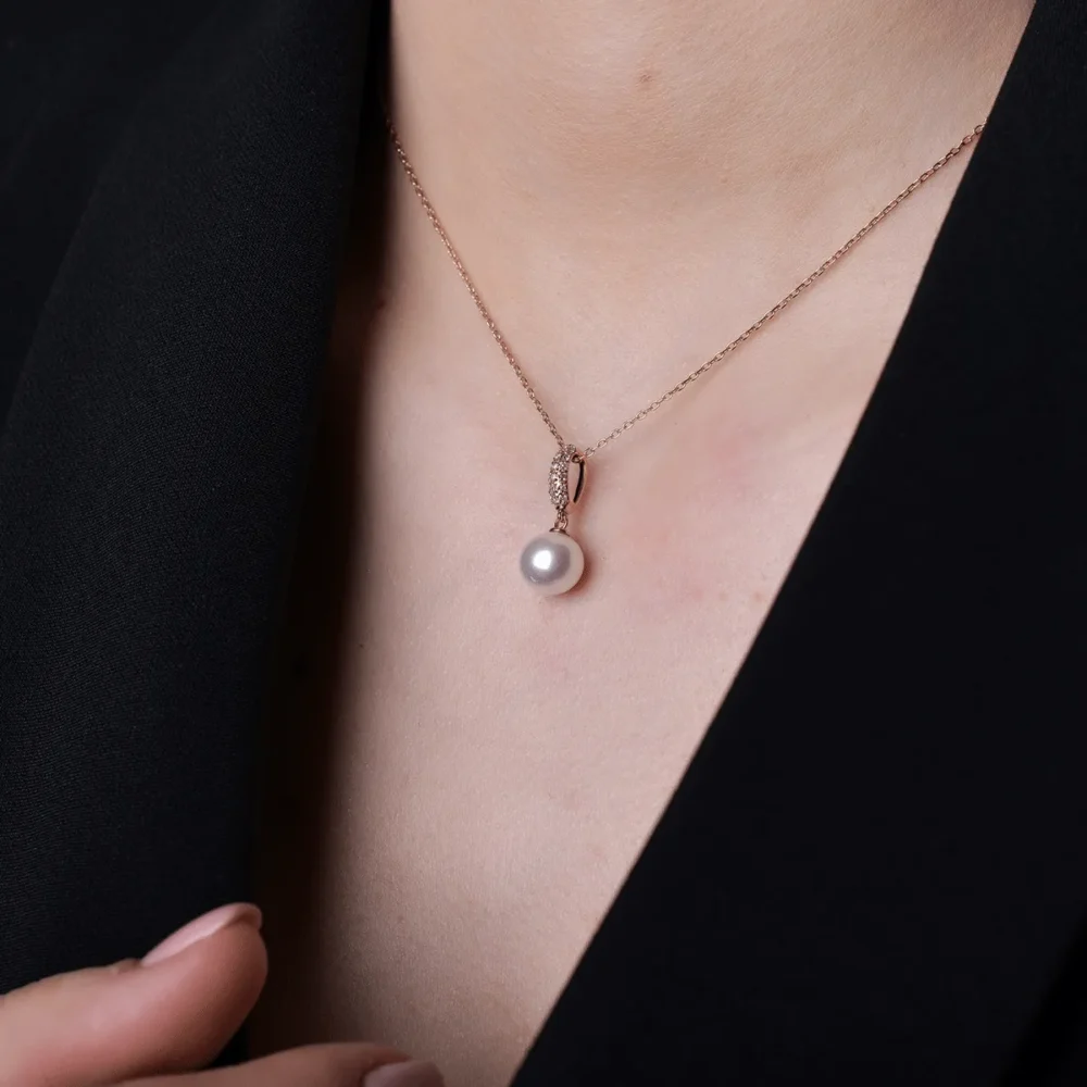 Pandantiv din aur roz cu perla de cultura de apa dulce de 3.98ct si diamante de 0.07ct - imagine 4