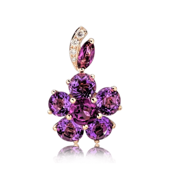 Pandantiv din aur roz cu pietre pretioase si semipretioase de 3.55ct