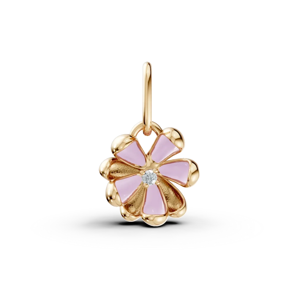 Pandantiv floare de tei din aur galben cu diamant de 0.01ct pentru copii