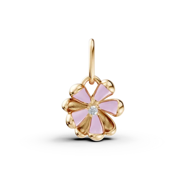 Pandantiv floare de tei din aur galben cu diamant de 0.01ct pentru copii