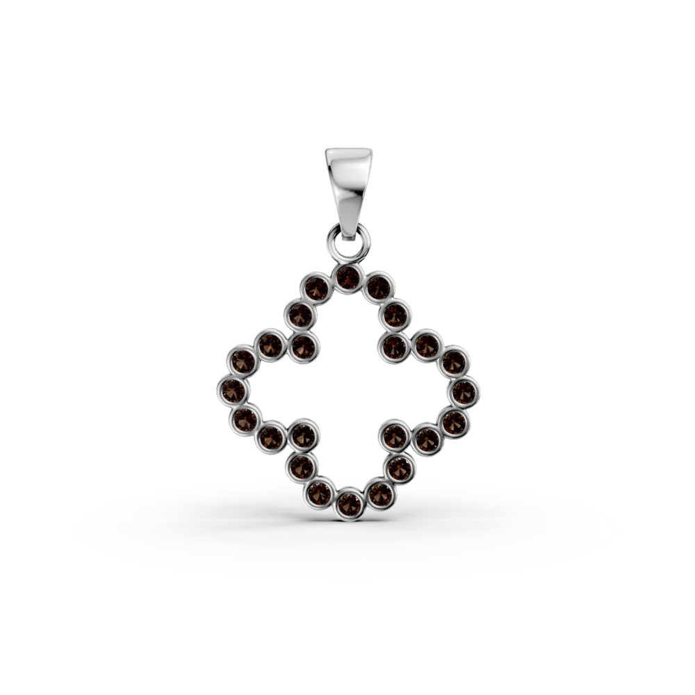 Pandantiv floare din aur alb cu zirconii maro