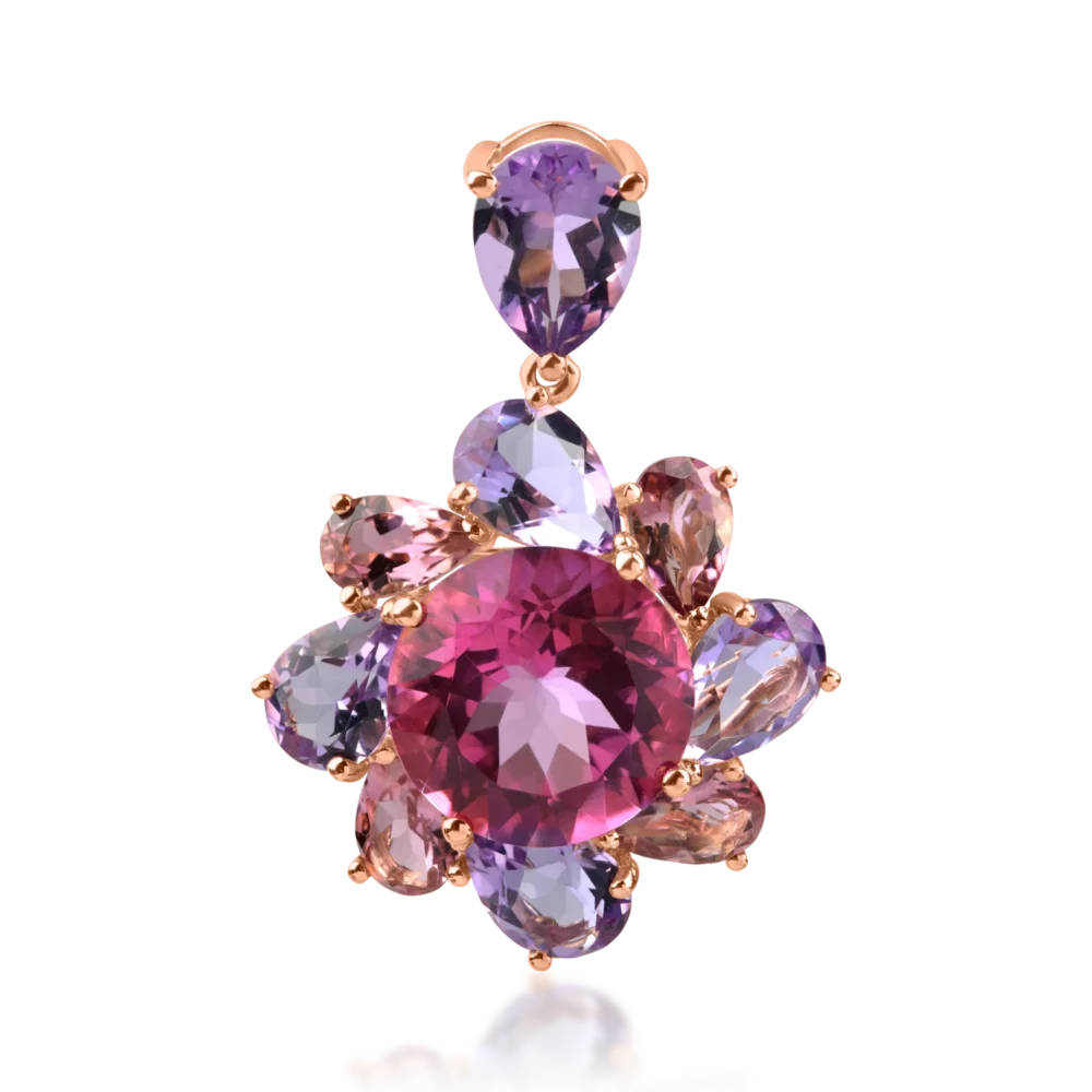 Pandantiv floare din aur roz cu pietre semipretioase de 10.7ct