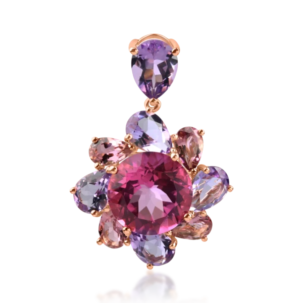 Pandantiv floare din aur roz cu pietre semipretioase de 10.7ct