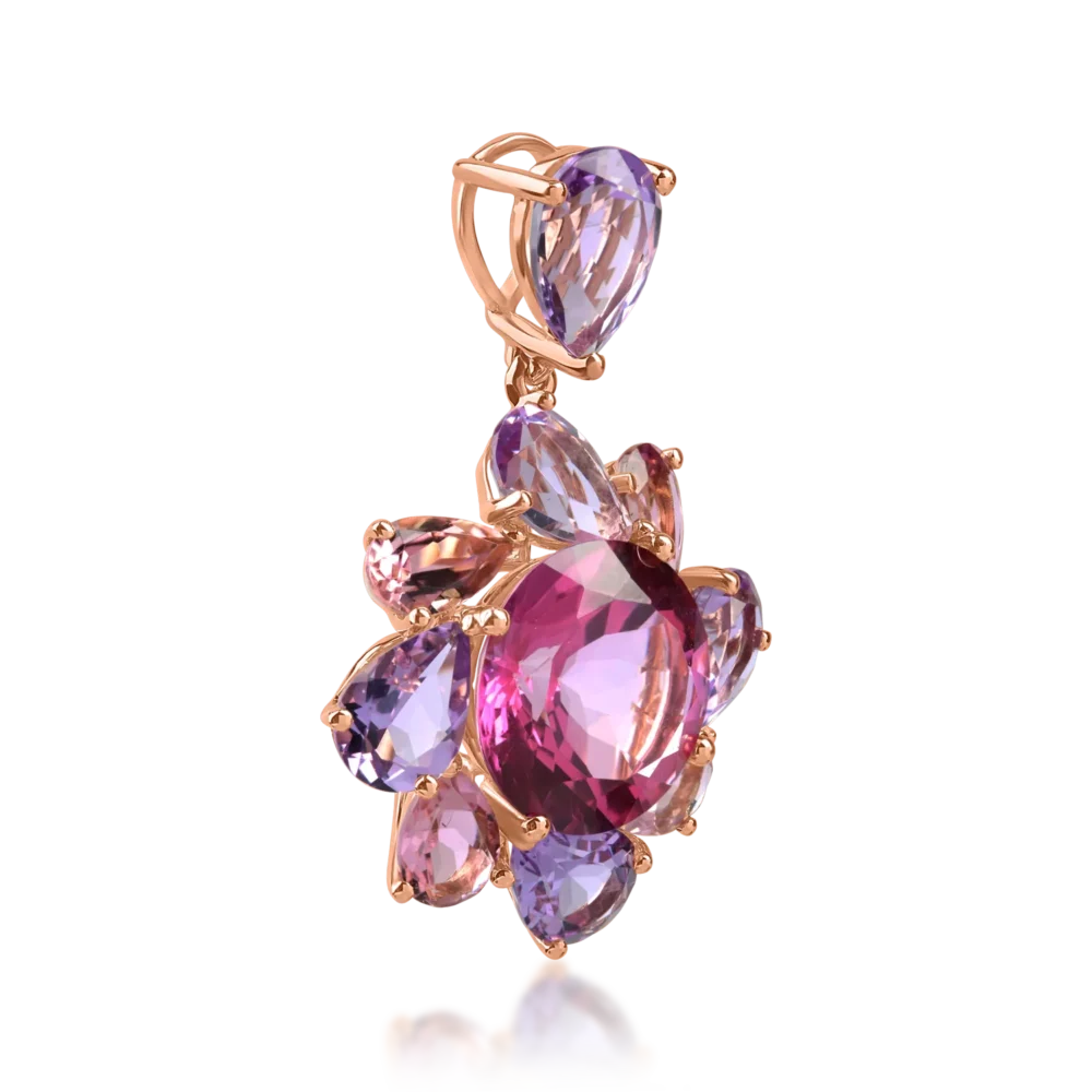 Pandantiv floare din aur roz cu pietre semipretioase de 10.7ct - imagine 2
