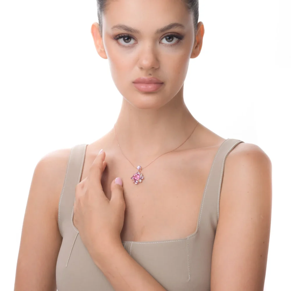 Pandantiv floare din aur roz cu pietre semipretioase de 10.7ct - imagine 4