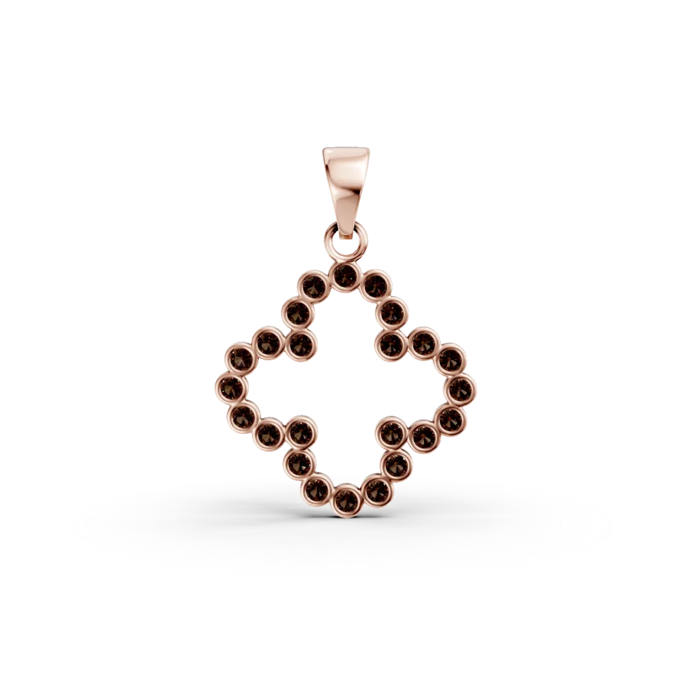 Pandantiv floare din aur roz cu zirconii maro