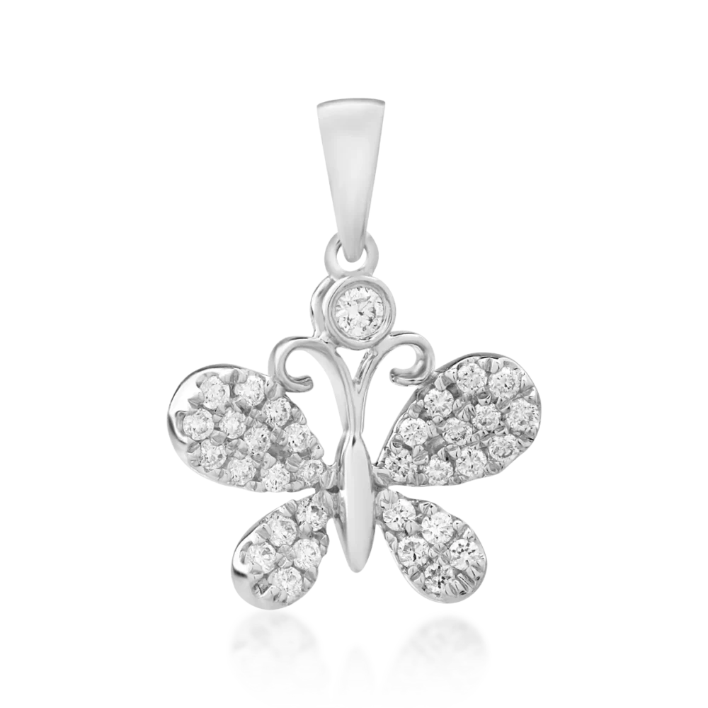 Pandantiv fluture din aur alb cu diamante de 0.18ct
