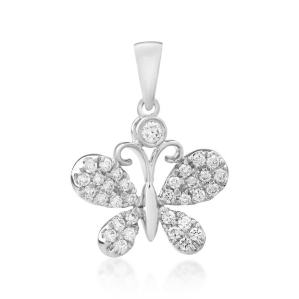 Pandantiv fluture din aur alb cu diamante de 0.18ct