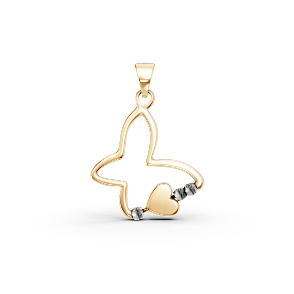 Pandantiv fluture din aur alb-galben