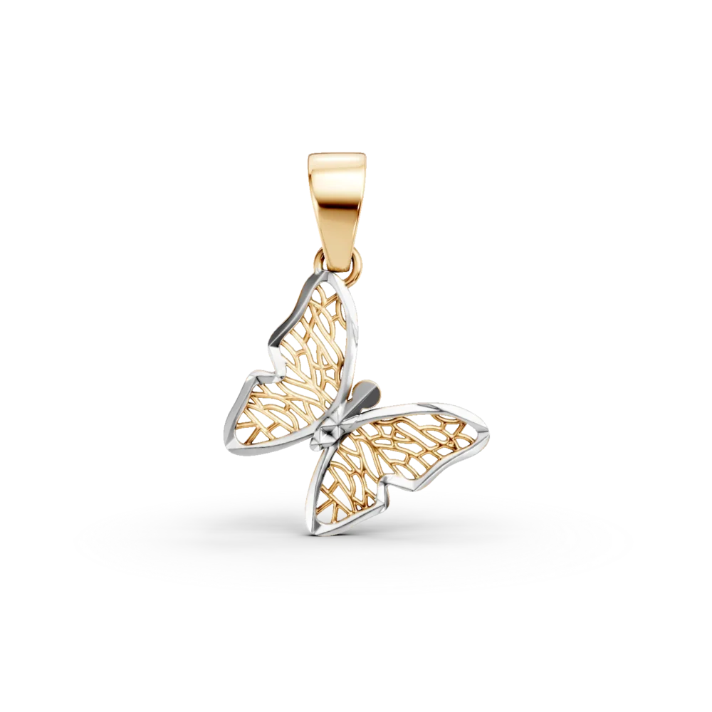 Pandantiv fluture din aur alb-galben