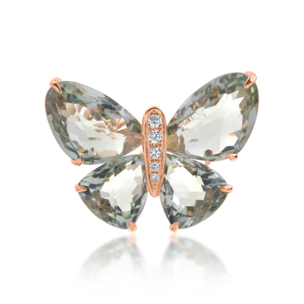 Pandantiv fluture din aur roz cu pietre pretioase si semipretioase de 11.67ct