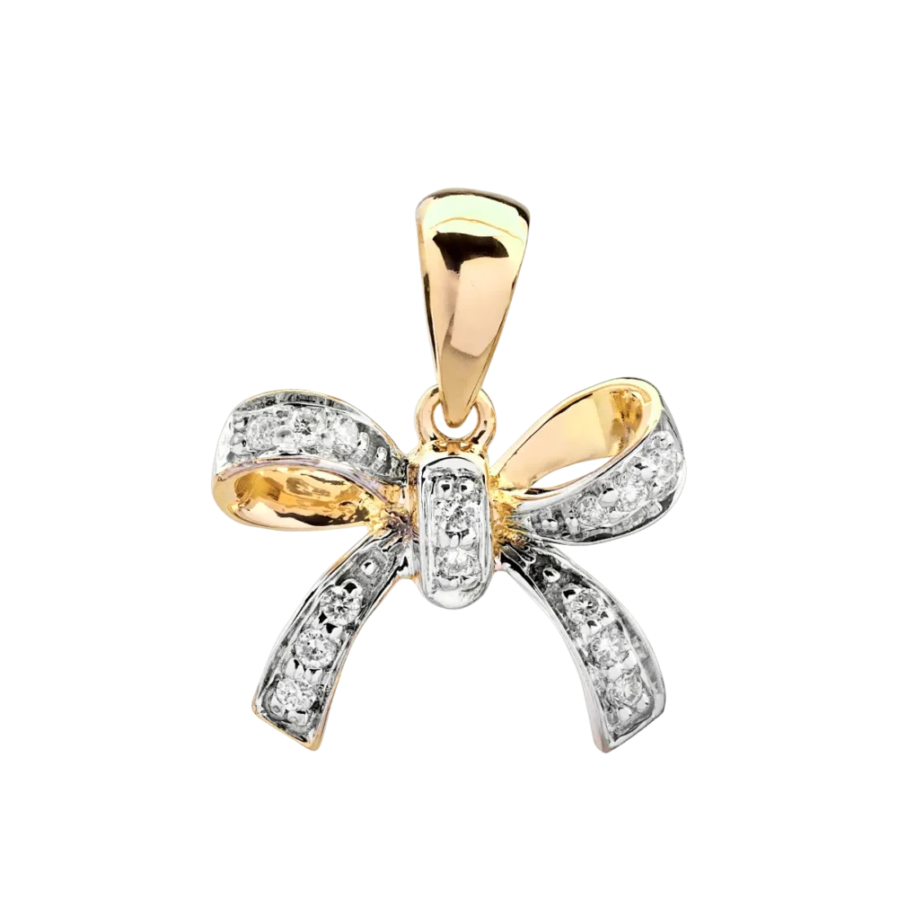 Pandantiv fundita din aur alb-galben cu diamante de 0.076ct